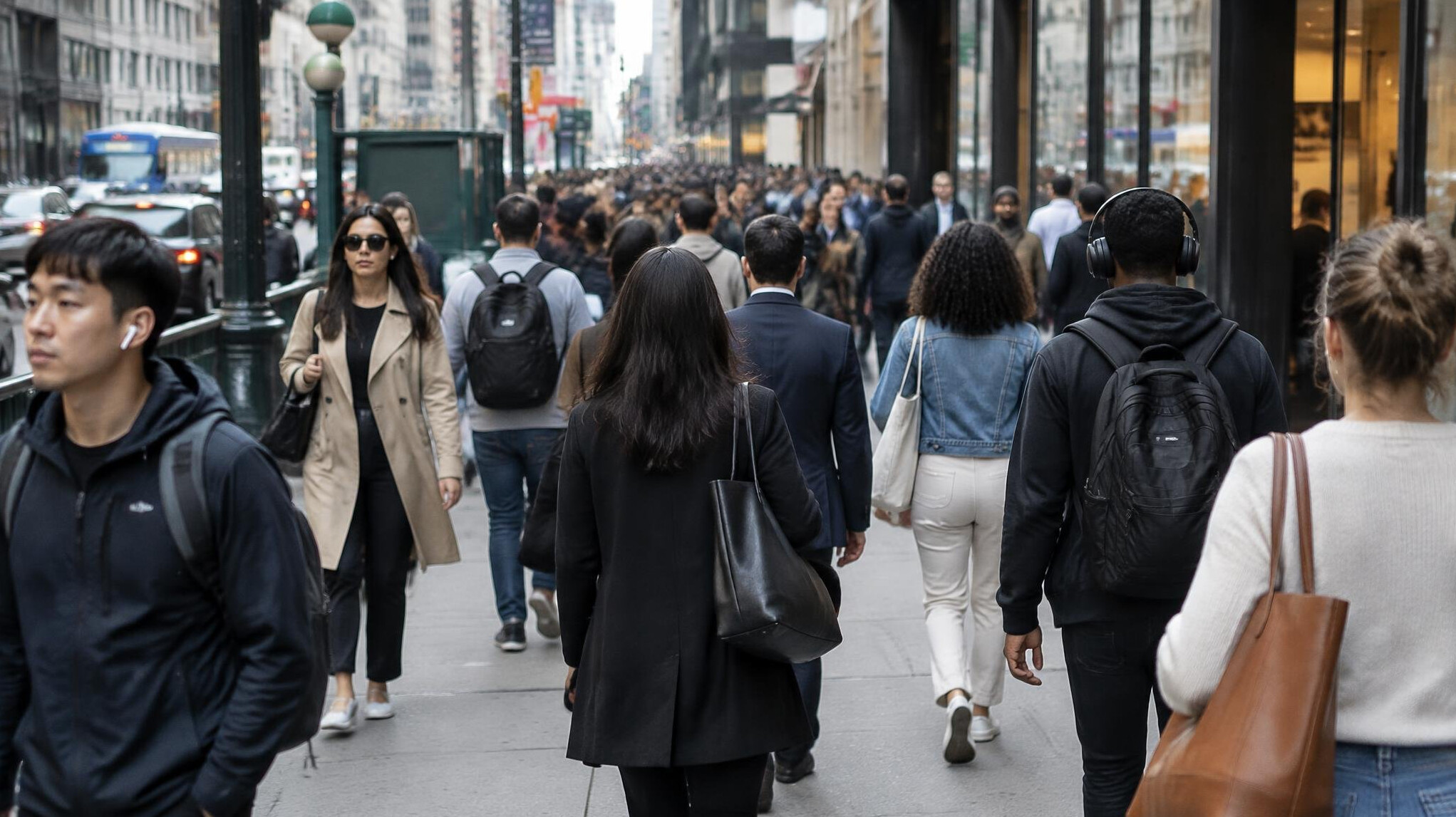 people walking on busy street